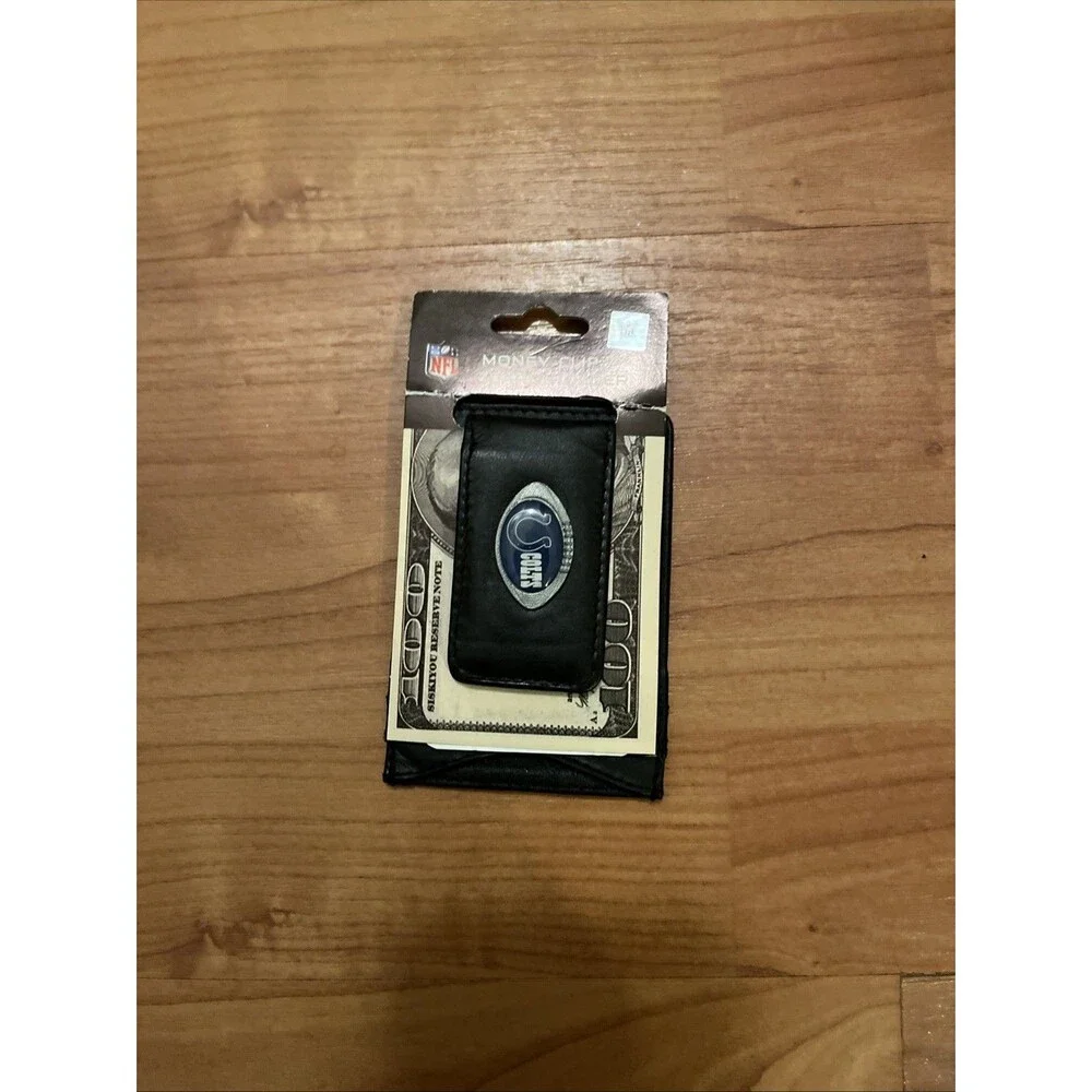 Indianapolis Colts Fine Leather Money Clip Card & Cash Holder NFL Football Black